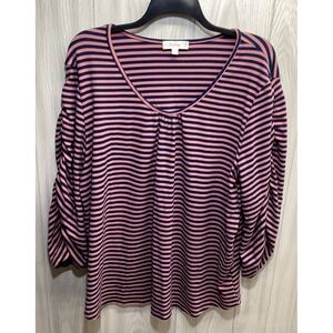 SUZANNE BETRO Women's (Size 3X) Long Sleeve Scoop‎ Neck Shirt Stretch Striped